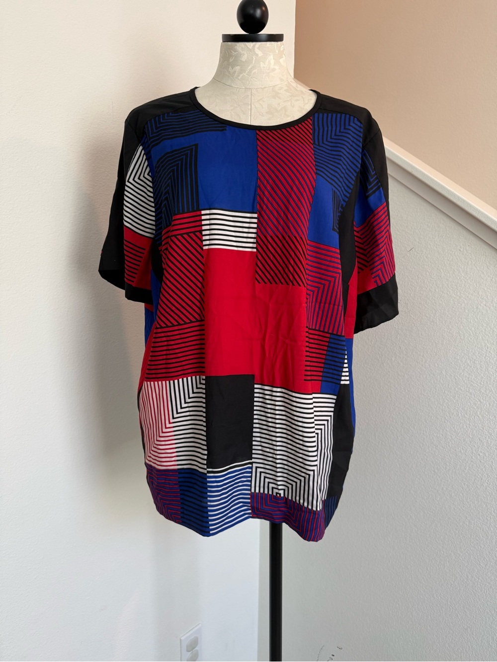 Vince Camuto Red White And Blue Color Block Top Shirt Blouse 2X XXL
